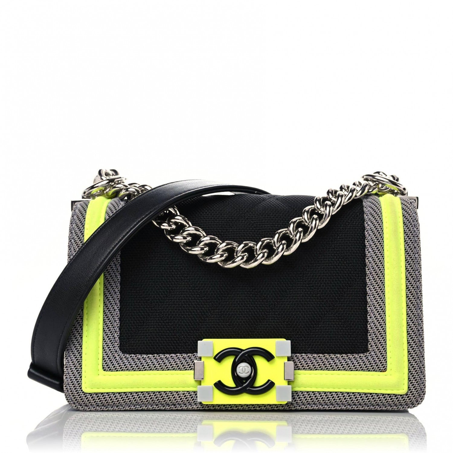 Chanel Canvas Quilted Small Fluo Boy Flap Black Grey Yellow 1 of 18