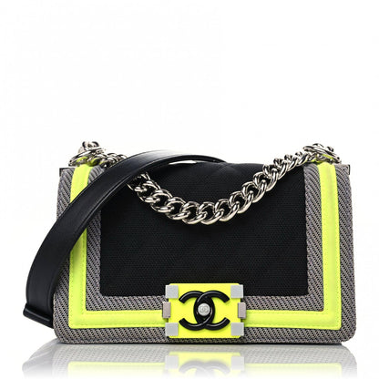 Chanel Canvas Quilted Small Fluo Boy Flap Black Grey Yellow 1 of 18