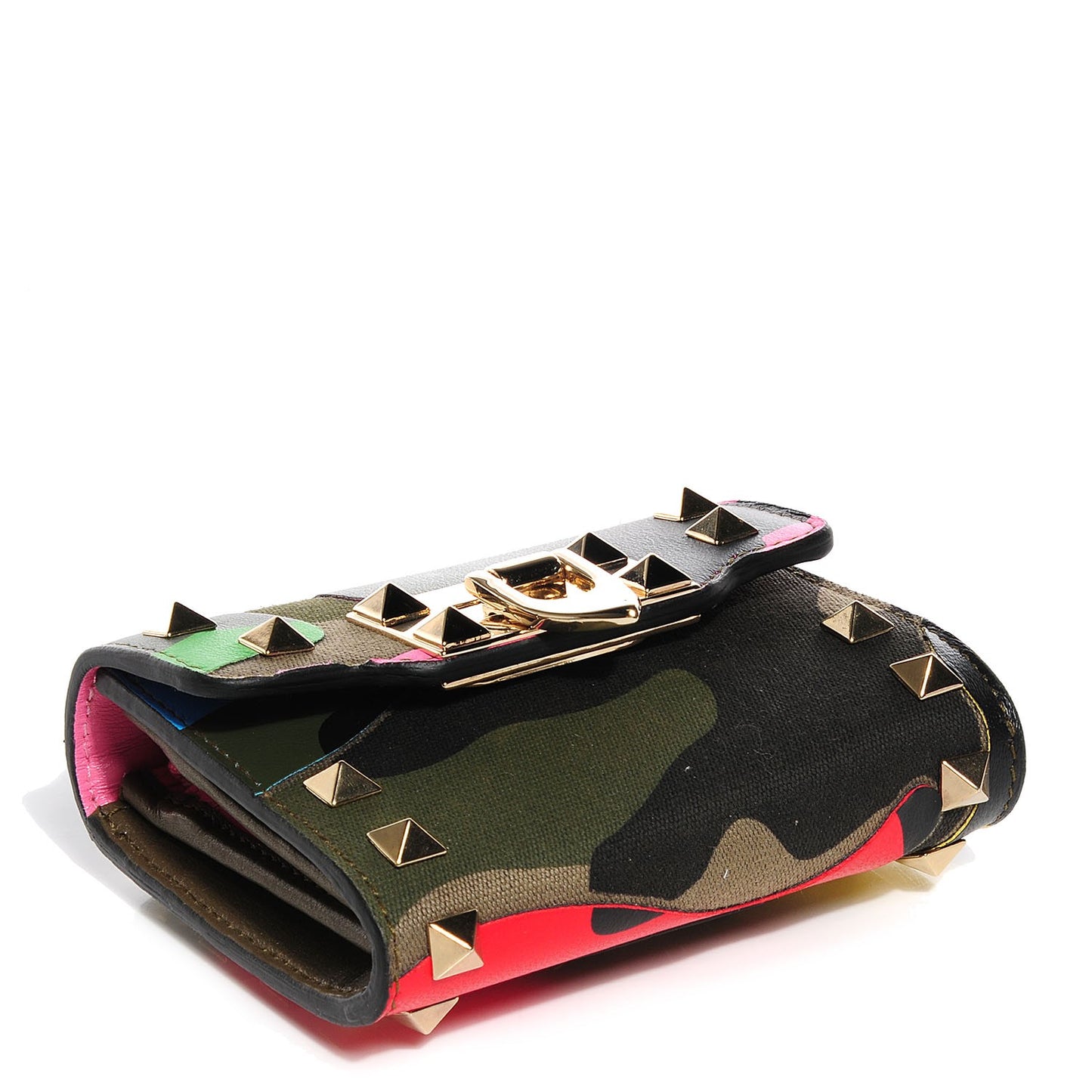 Nappa Canvas Camouflage Rockstud Flip Lock Wallet
