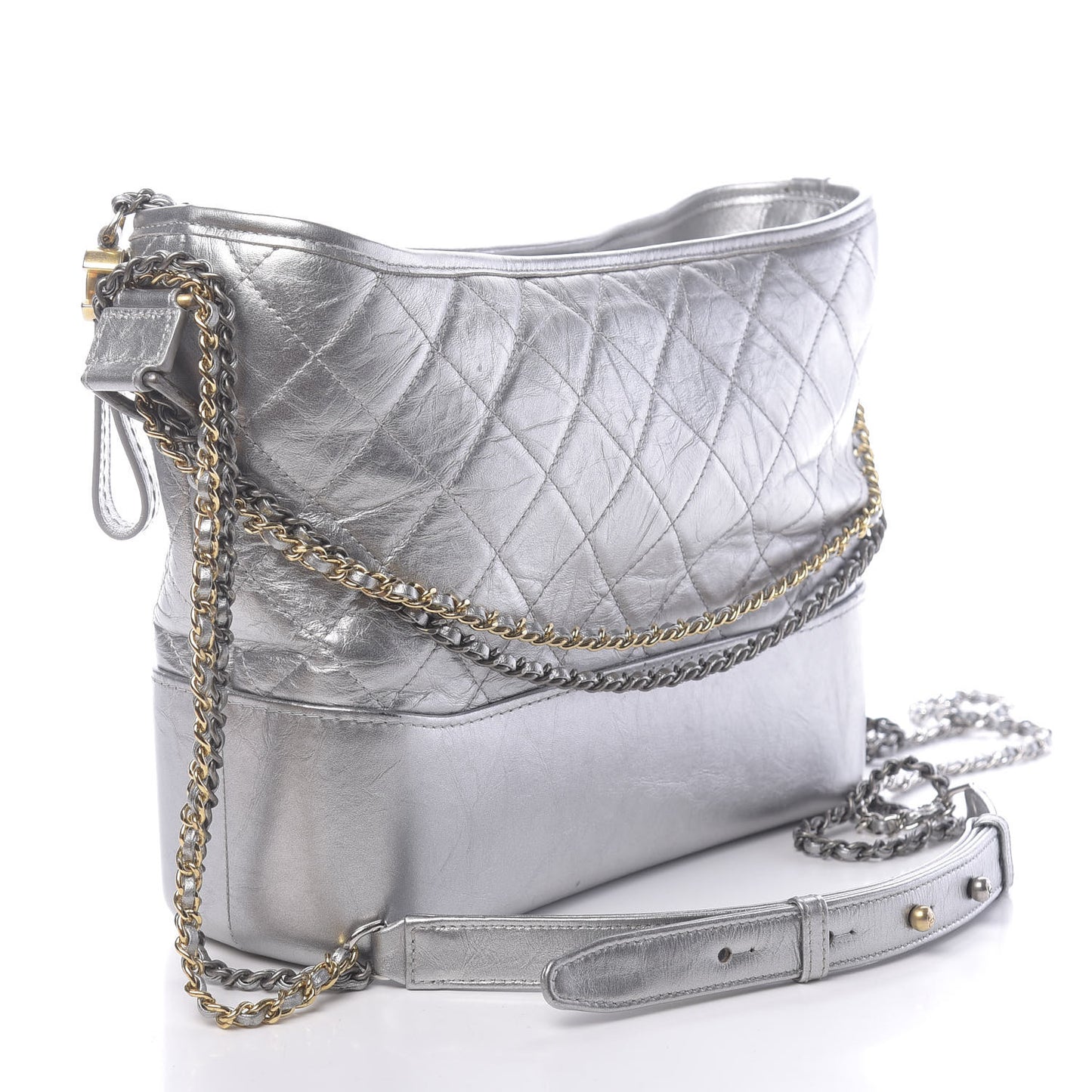 Metallic Lambskin Calfskin Quilted Medium Gabrielle Hobo Silver