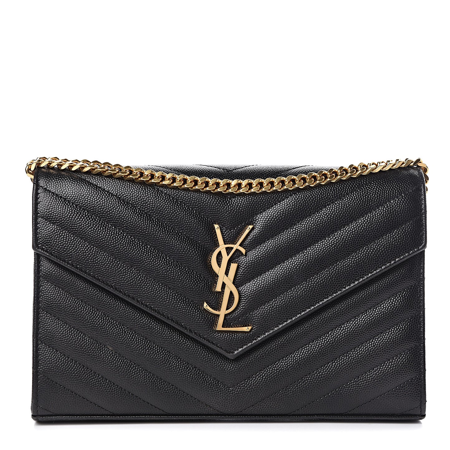 Grain De Poudre Matelasse Chevron Monogram Chain Wallet Black