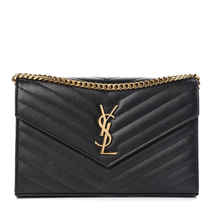 Saint Laurent Grain De Poudre Matelasse Chevron Monogram Chain Wallet Black 1 of 13