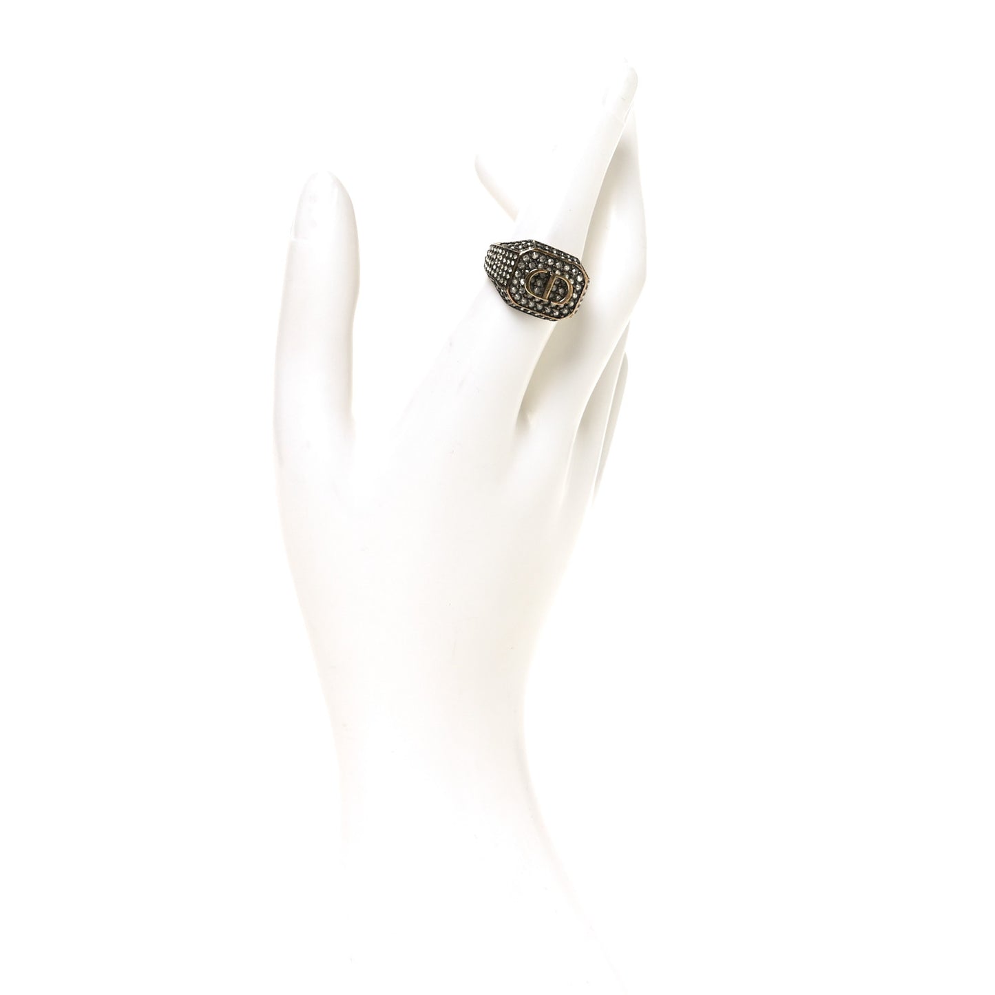 Metal Crystal CD Signet Ring L Gold