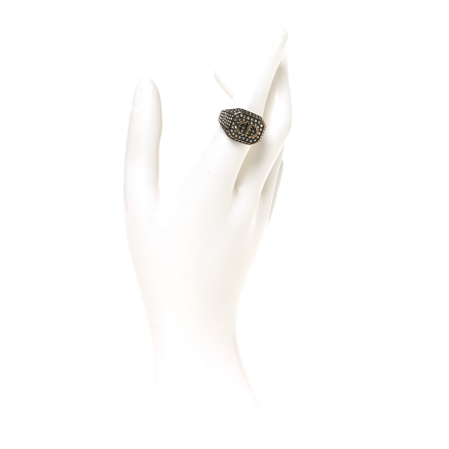 Christian Dior Metal Crystal CD Signet Ring L Gold 2 of 3