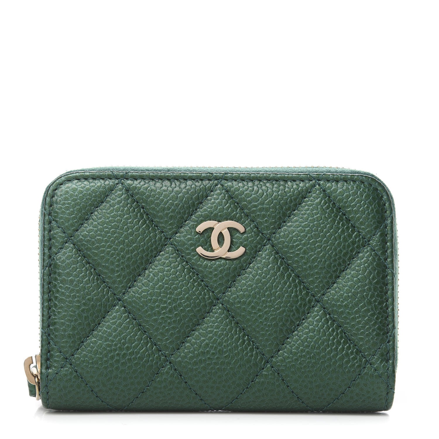 Chanel Metallic Caviar Quilted Zip Coin Purse Green 1 of 8