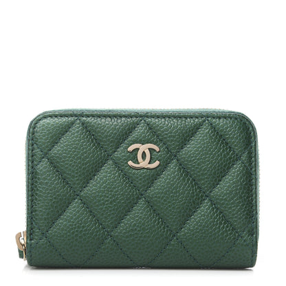 Chanel Metallic Caviar Quilted Zip Coin Purse Green 1 of 8