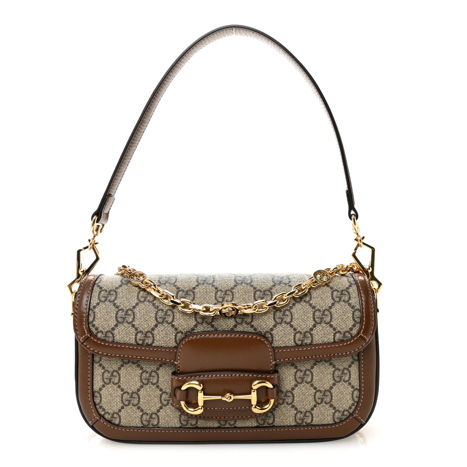 Gucci GG Supreme Monogram Small Horsebit 1955 Chain Shoulder Bag Beige Ebony Brown Sugar 1 of 11