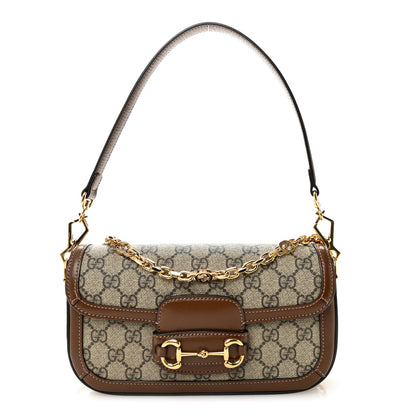Gucci GG Supreme Monogram Small Horsebit 1955 Chain Shoulder Bag Beige Ebony Brown Sugar 1 of 11