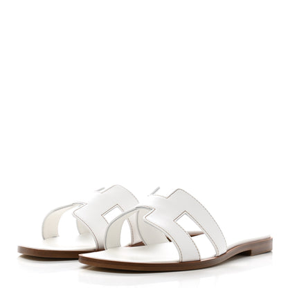 Hermes Box Calfskin Oran Sandals 37.5 White 3 of 8