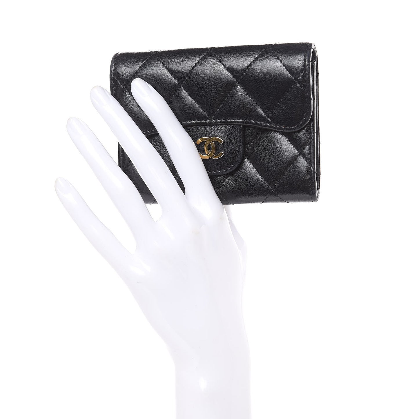 Lambskin Quilted Flap Card Holder Wallet Black