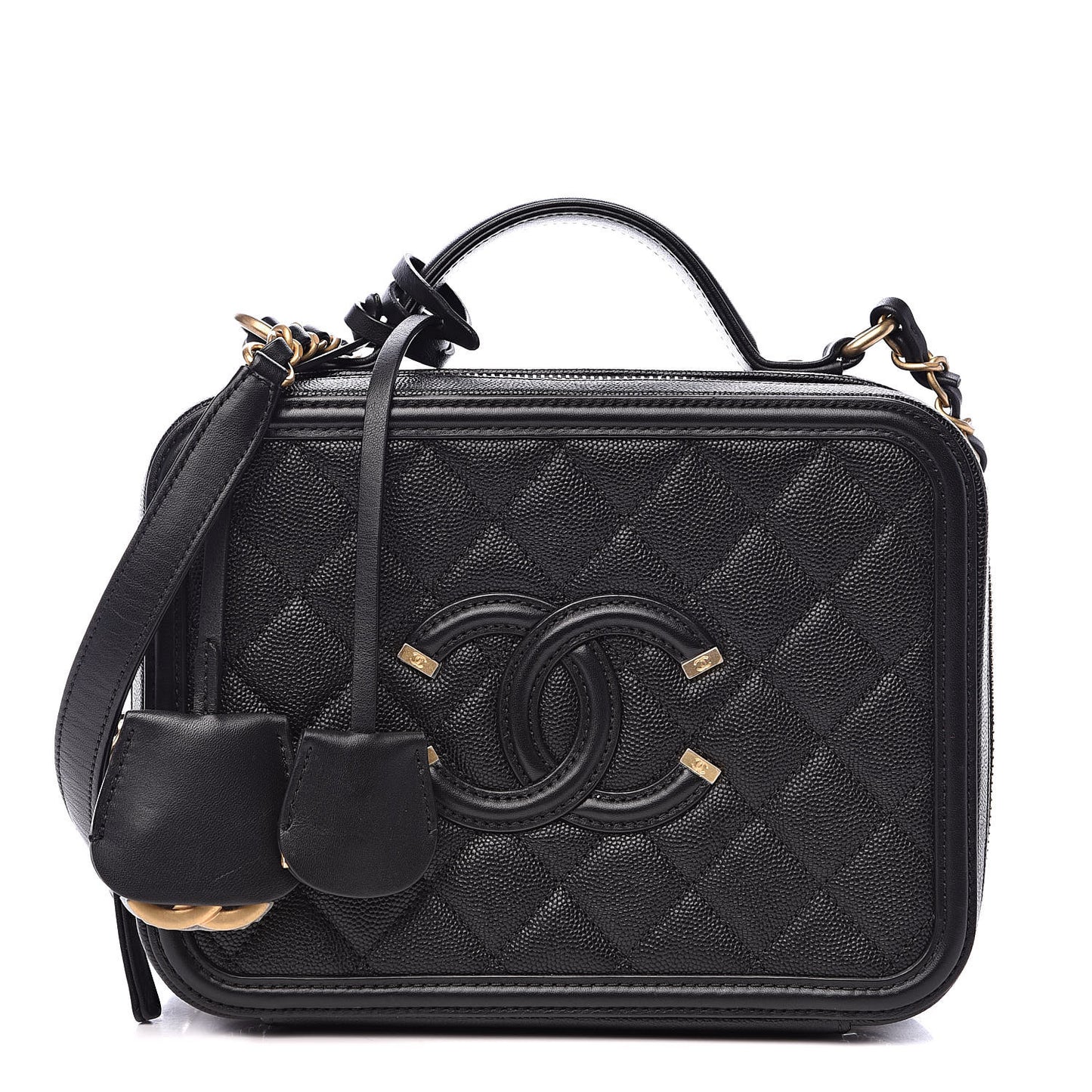 Caviar Quilted Medium CC Filigree Vanity Case Black