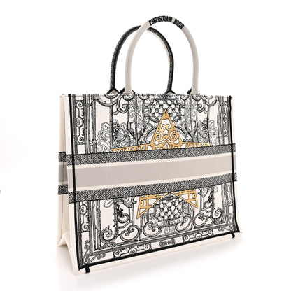Christian Dior Canvas Embroidered Large Around The World Book Tote Black 3 of 10
