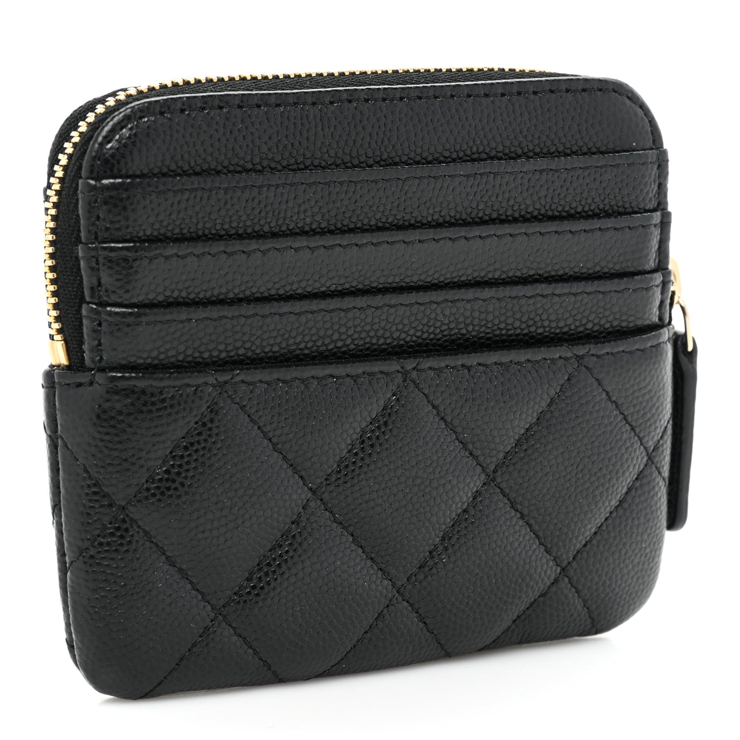 Caviar Quilted Zip Card Holder Wallet Black