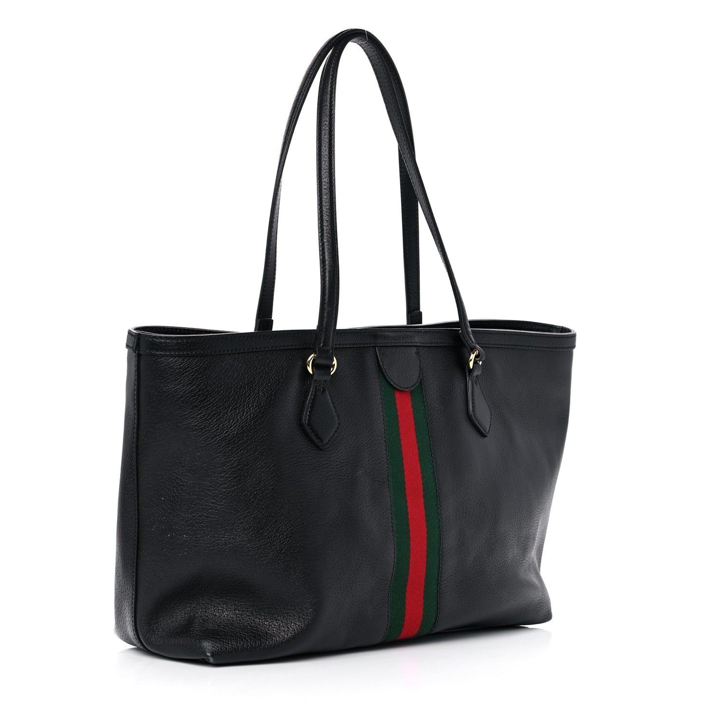 Textured Calfskin Web Medium Ophidia Shopping Tote Black