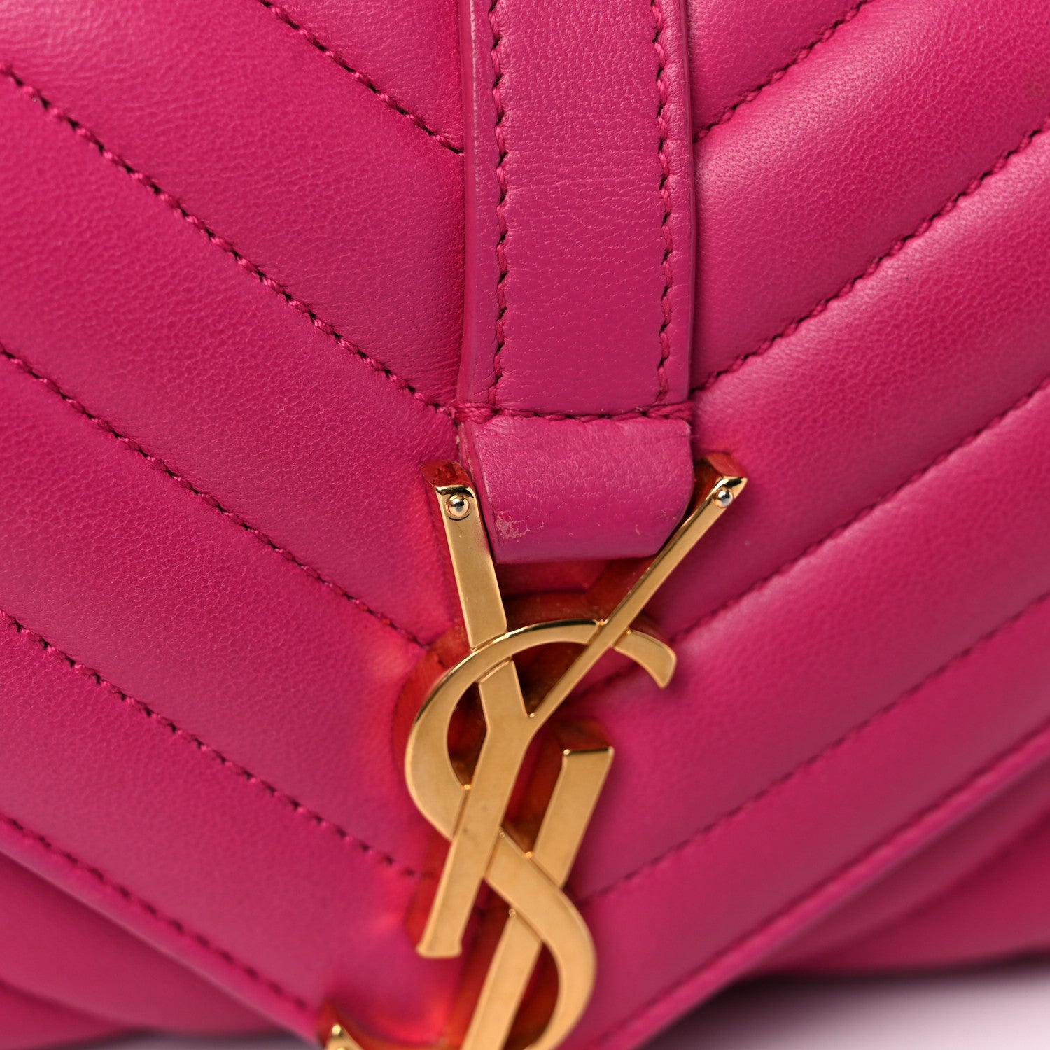 Saint Laurent Calfskin Matelasse Chevron Classic Monogram Baby Chain Bag Fuchsia 19 of 21