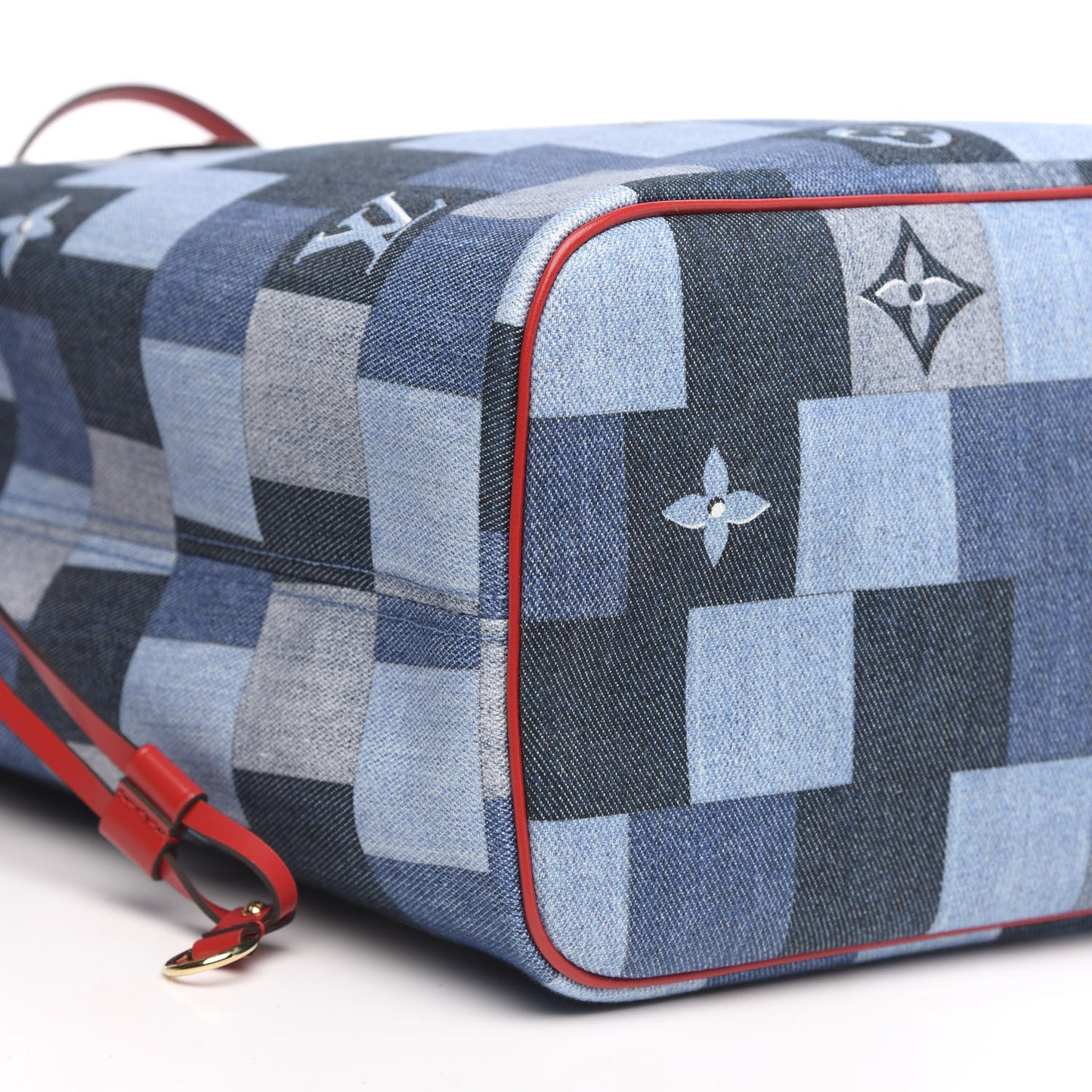 Denim Damier Monogram Patchwork Neverfull Blue Rouge