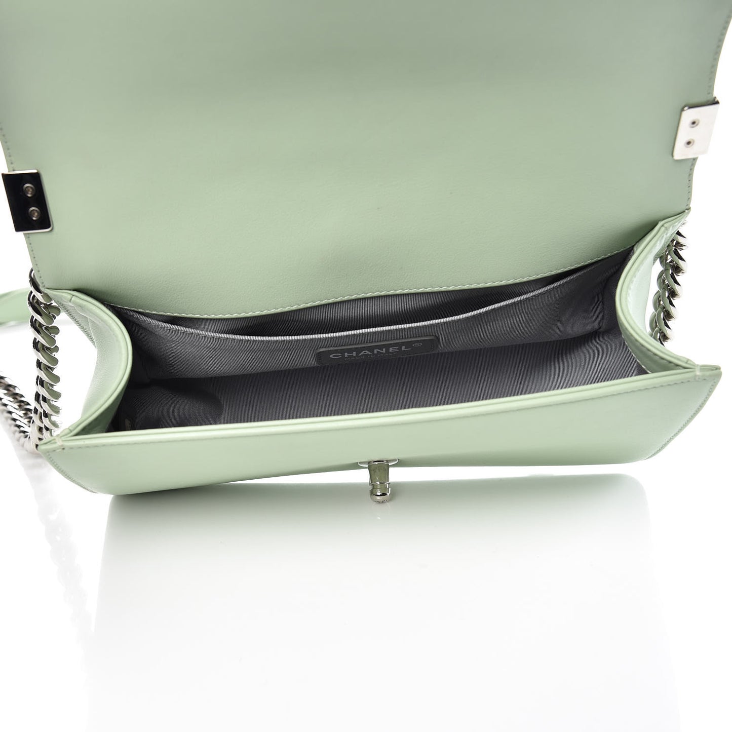 Calfskin Chevron Quilted Medium Boy Flap Light Green