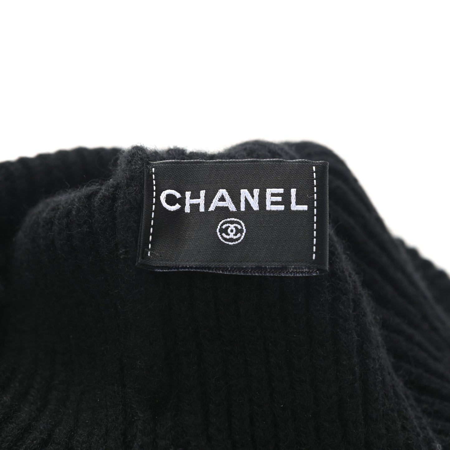Cashmere Sequin Logo Beanie Hat Black Gold