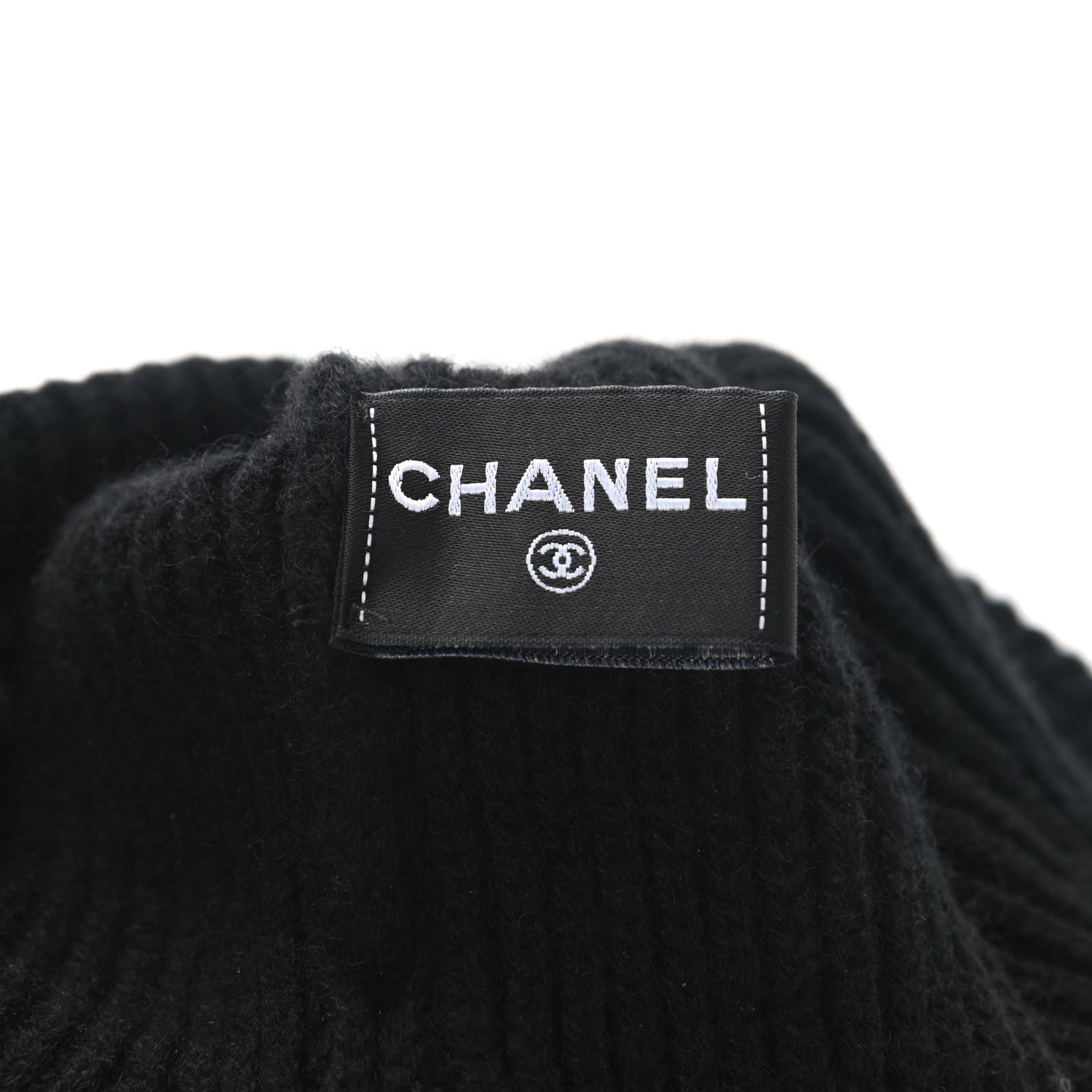 Chanel Cashmere Sequin Logo Beanie Hat Black Gold 4 of 5