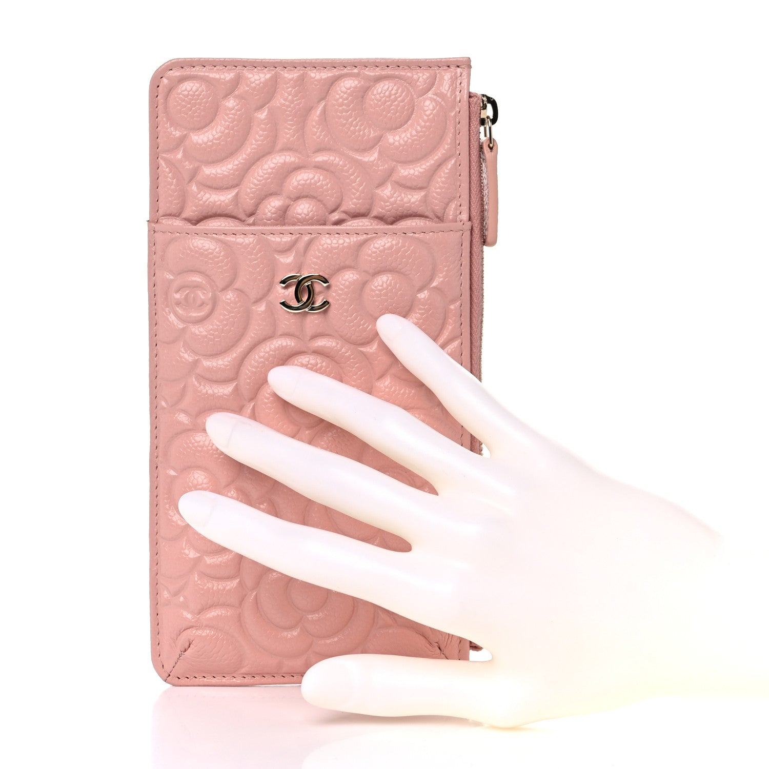 Chanel Caviar Camellia Embossed Classic Flat Wallet Pouch Pink 2 of 7
