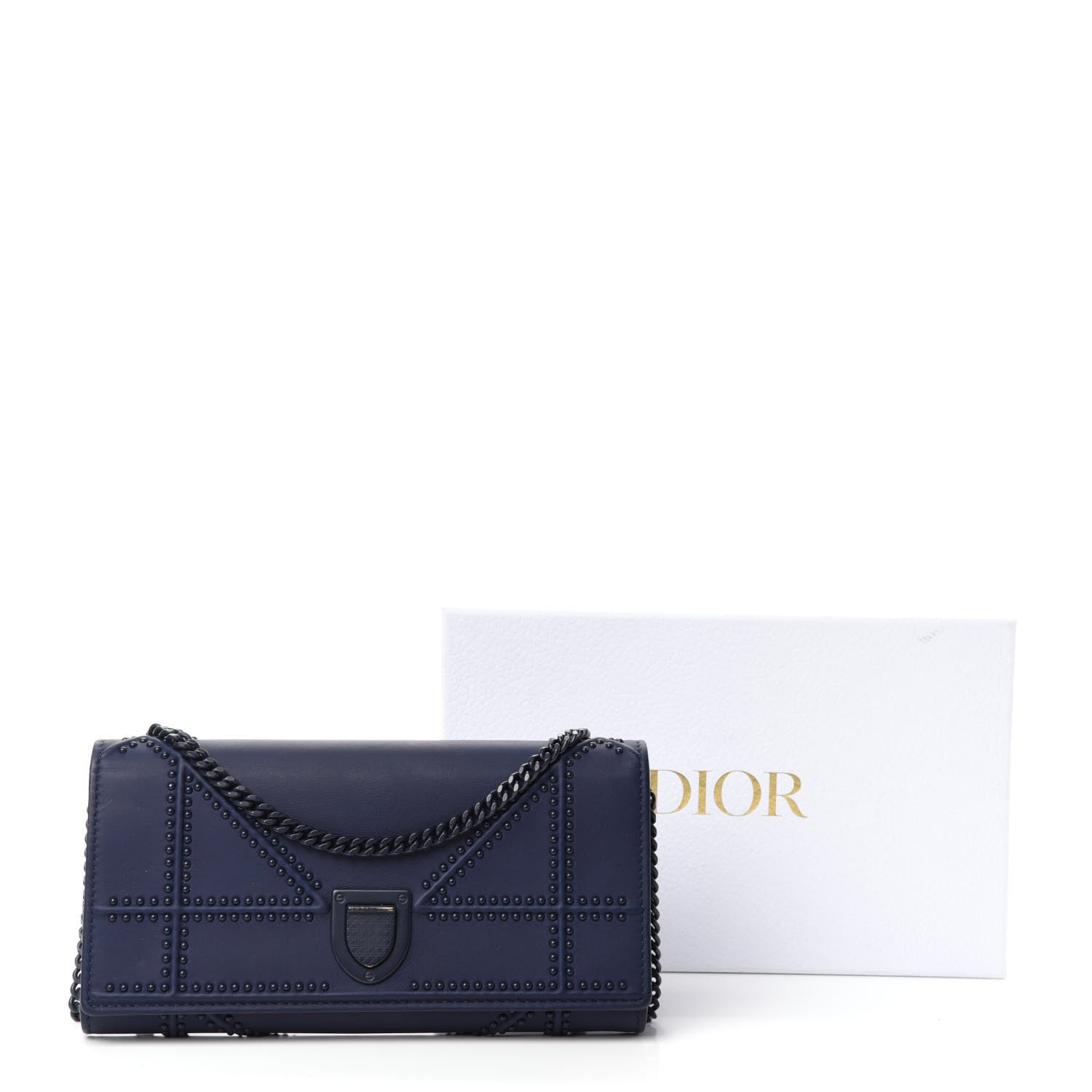 Christian Dior Matte Calfskin Studded Diorama Croisiere Chain Wallet Indigo 11 of 11