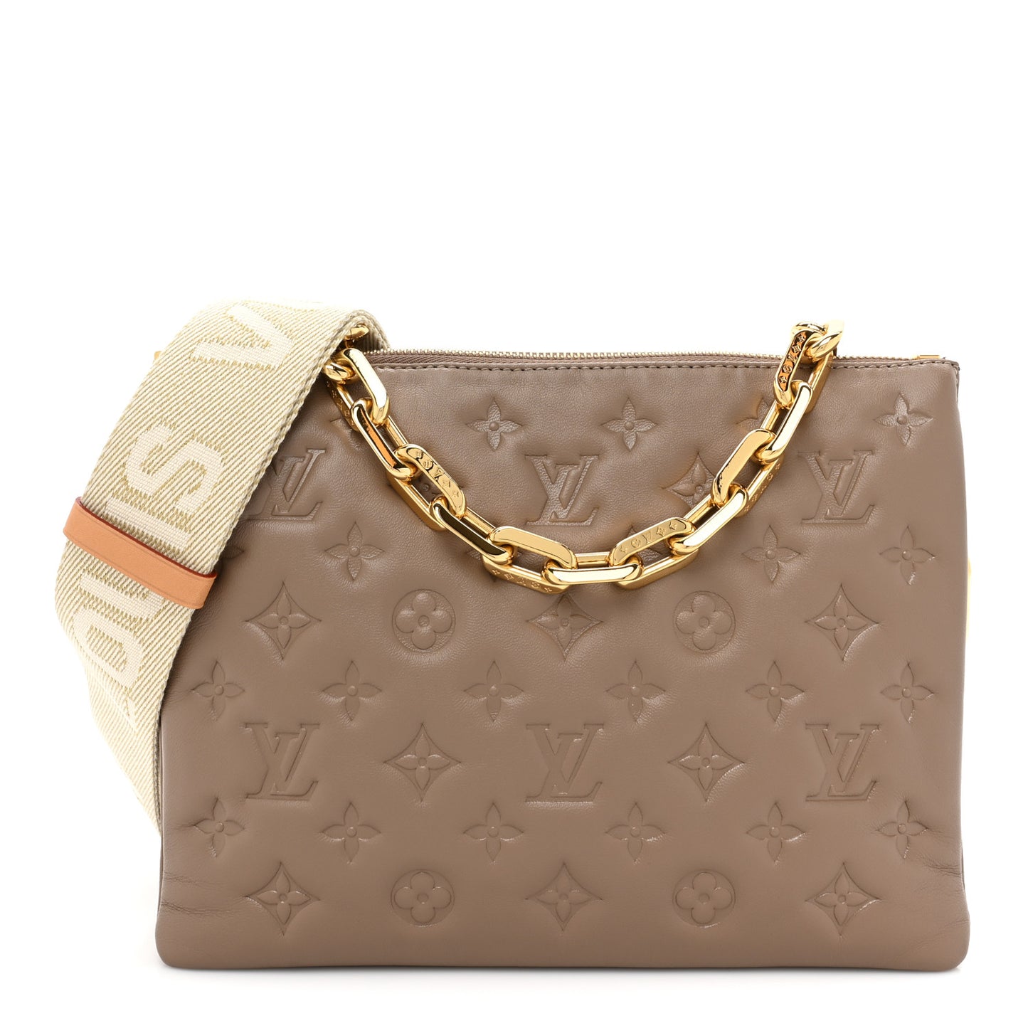 Lambskin Embossed Monogram Coussin PM Taupe