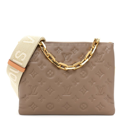 Louis Vuitton Lambskin Embossed Monogram Coussin PM Taupe 1 of 10