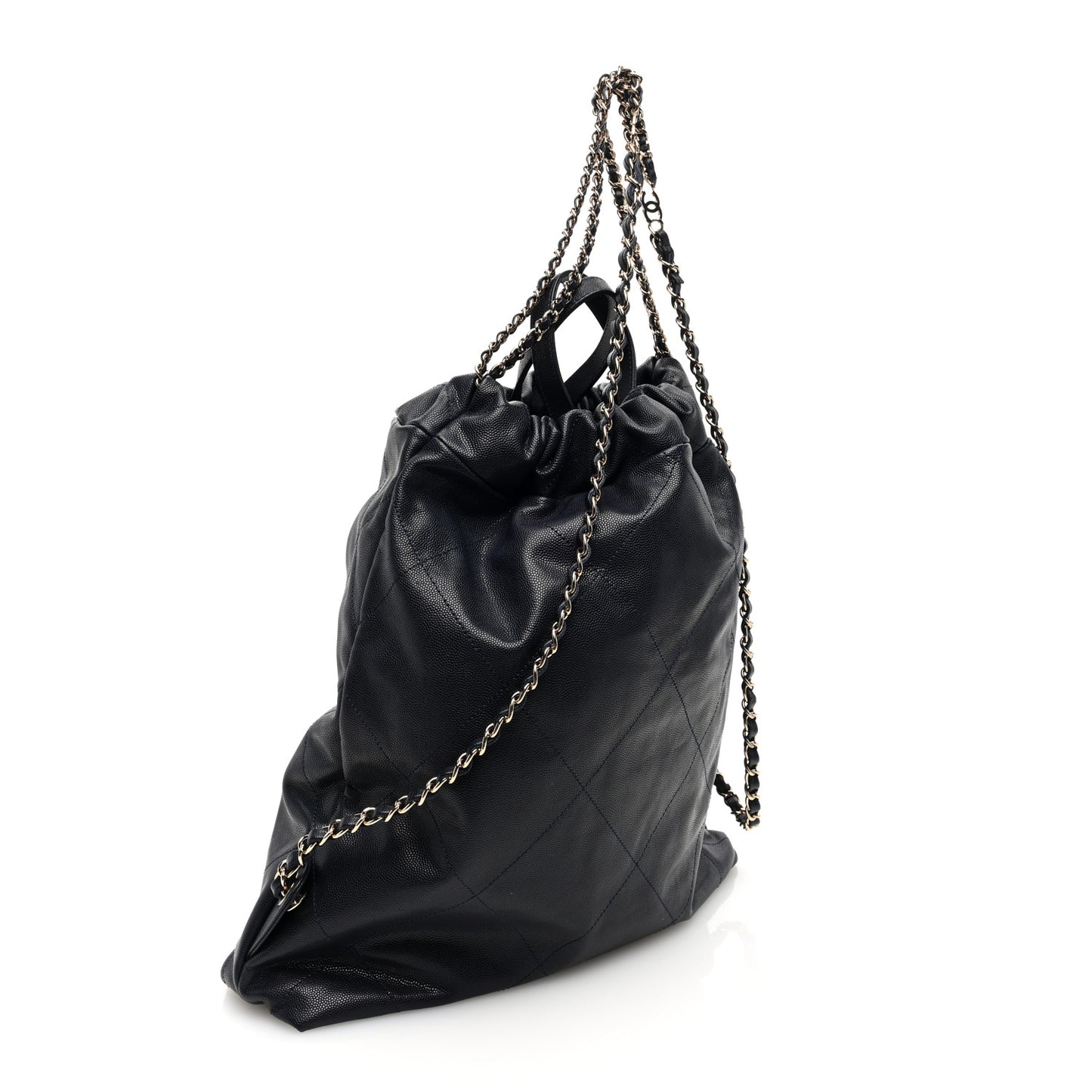 Shiny Caviar Quilted Chanel 22 Backpack Dark Blue