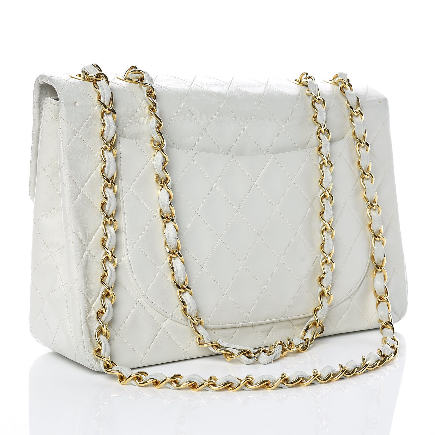 Lambskin Quilted XL Jumbo Single Flap White