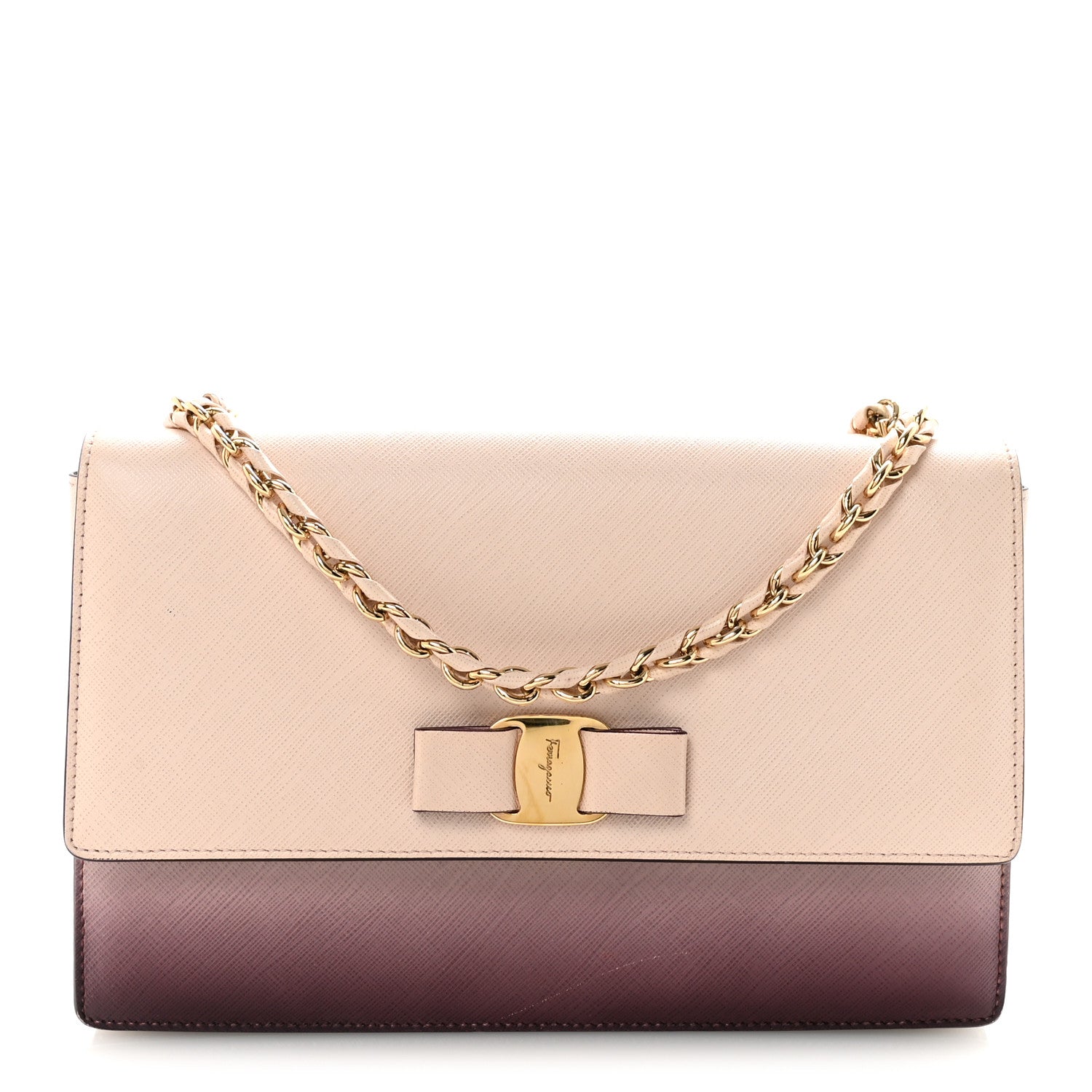 Salvatore Ferragamo Hammered Calfskin Vara Bow Chain Flap Crossbody  Pink Purple 1 of 9