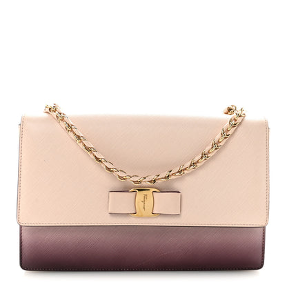 Salvatore Ferragamo Hammered Calfskin Vara Bow Chain Flap Crossbody  Pink Purple 1 of 9