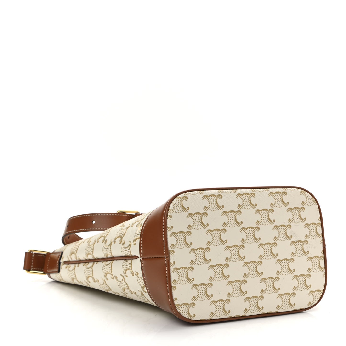 Triomphe Canvas Calfskin Small Bucket Bag White