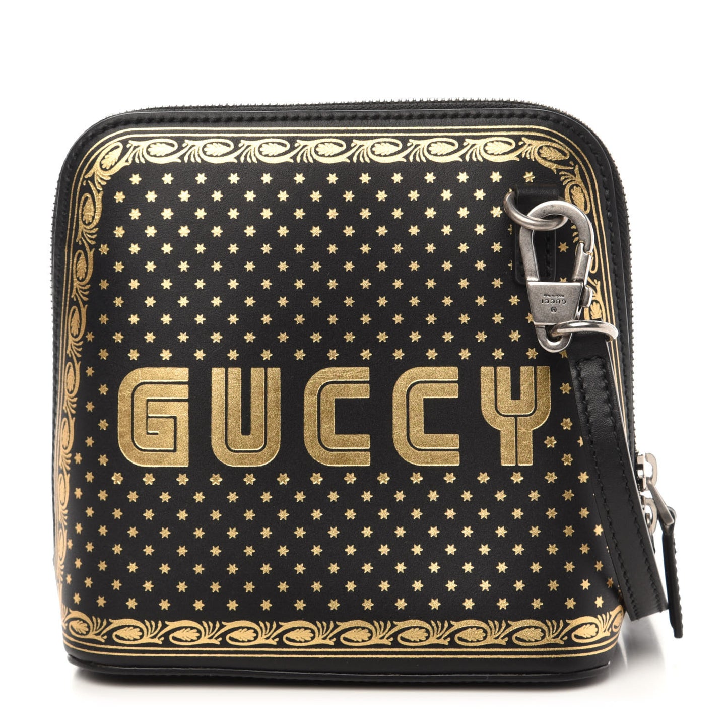 X SEGA Calfskin GUCCY Stars Mini Dome Shoulder Bag Black Gold