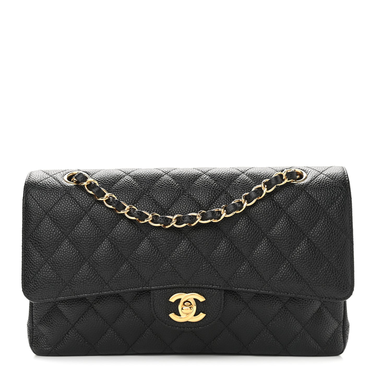 Caviar Quilted Medium Double Flap Black