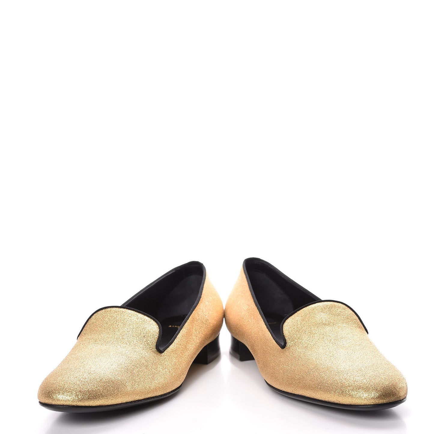 Metallic Calfskin Smoking Slipper Flat Loafers 39 Gold