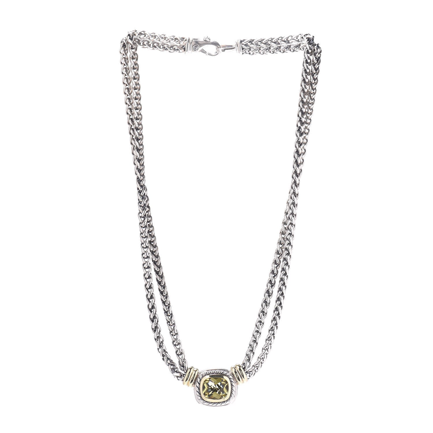 David Yurman Sterling Silver 14K Yellow Gold Lemon Citrine Double Wheat Chain Necklace 3 of 5
