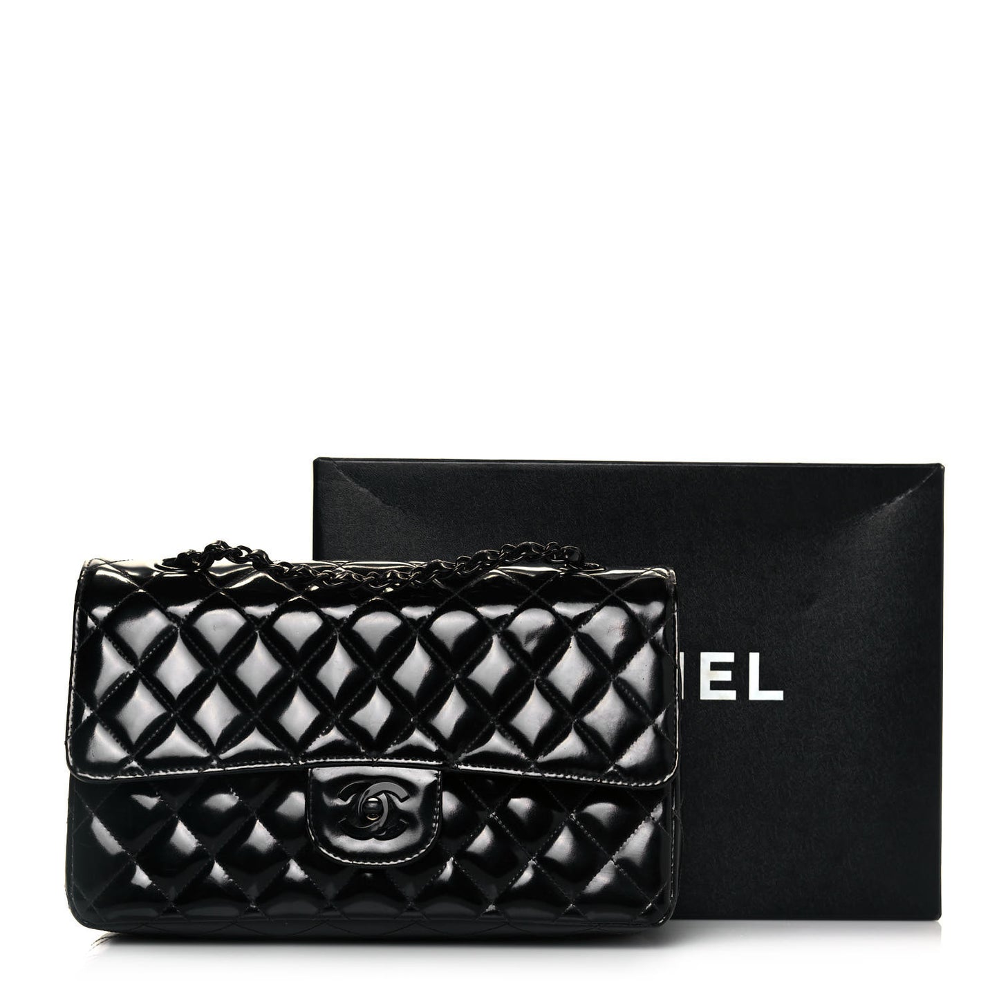 Patent Quilted Medium Double Flap So Black