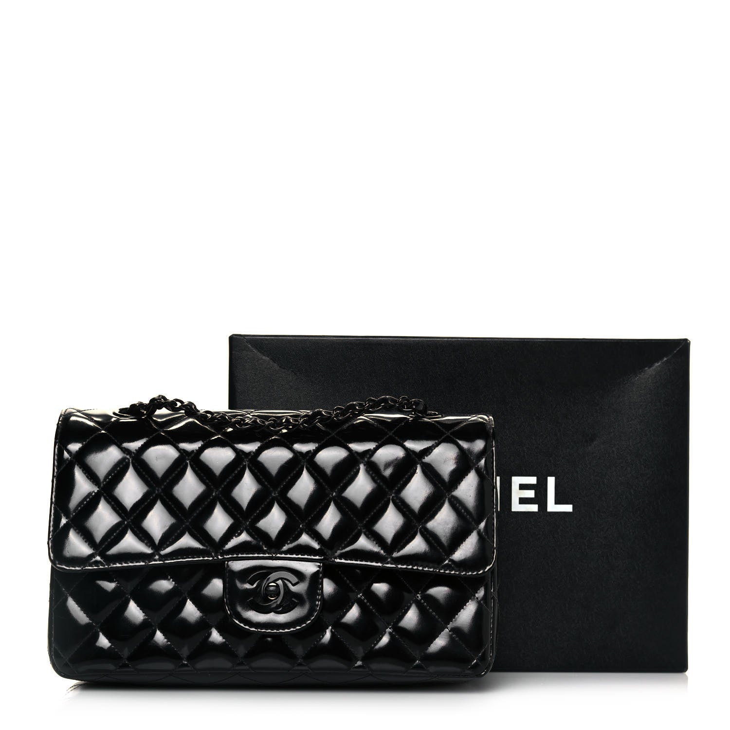 Chanel Patent Quilted Medium Double Flap So Black 13 of 13