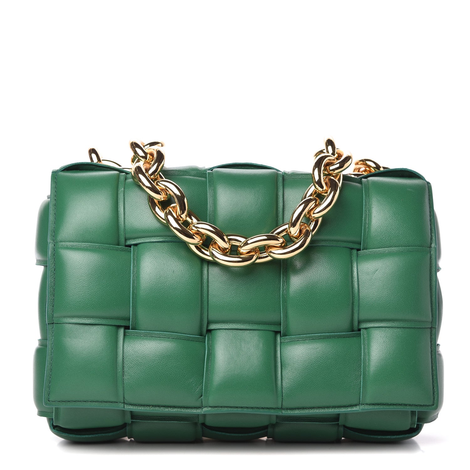 Bottega Veneta Lambskin Maxi Intreccio Padded Chain Cassette Crossbody Bag Racing Green 1 of 10