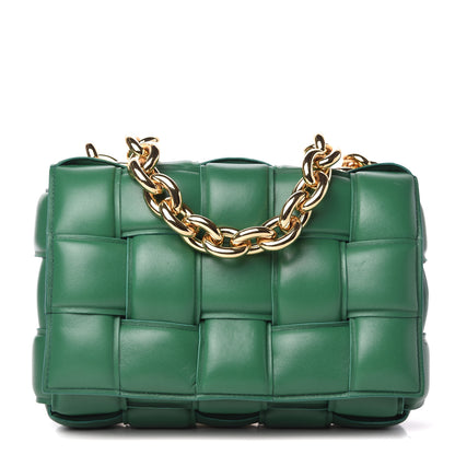 Bottega Veneta Lambskin Maxi Intreccio Padded Chain Cassette Crossbody Bag Racing Green 1 of 10