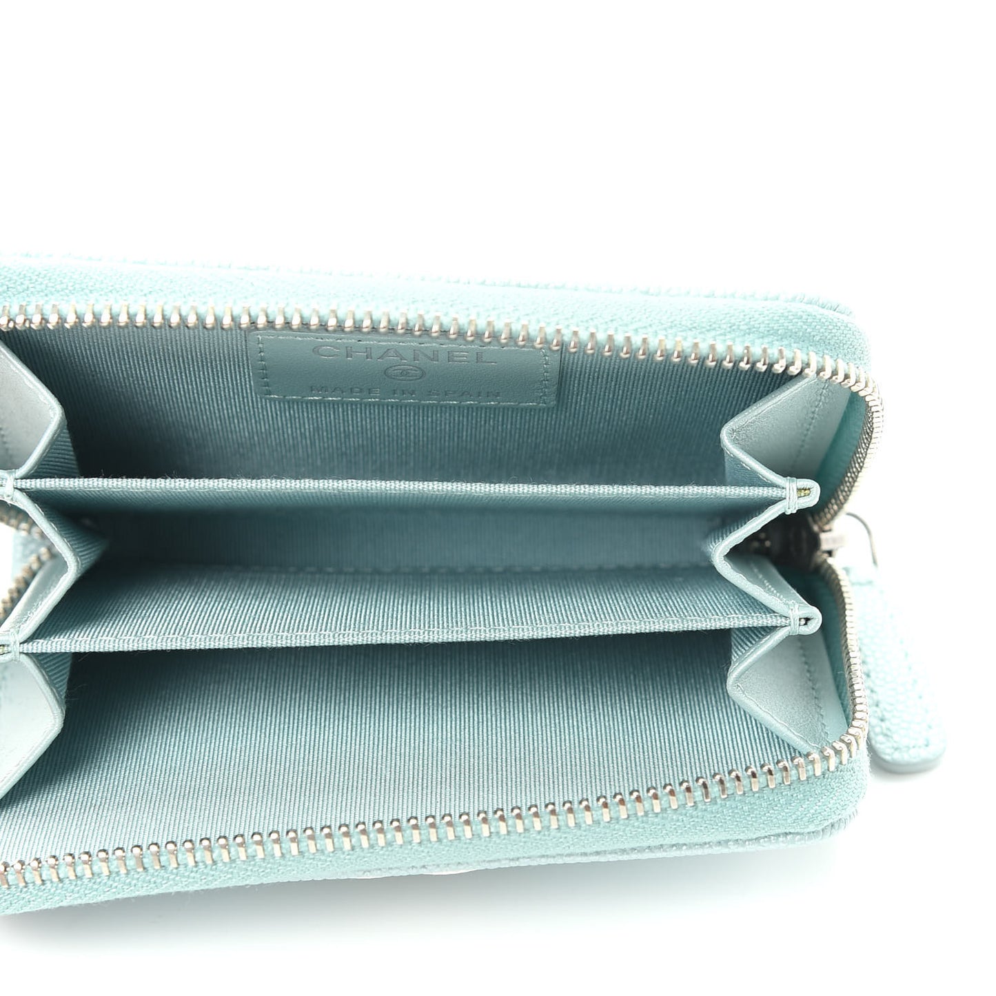Metallic Caviar Chevron Quilted Vintage Mademoiselle Zip Coin Purse Light Blue