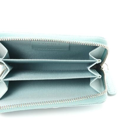 Chanel Metallic Caviar Chevron Quilted Vintage Mademoiselle Zip Coin Purse Light Blue 5 of 8