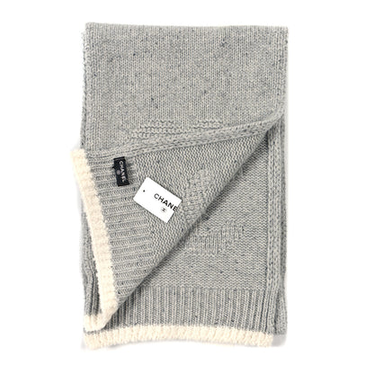 Chanel Cashmere Silk CC Stole Light Grey White 3 of 5