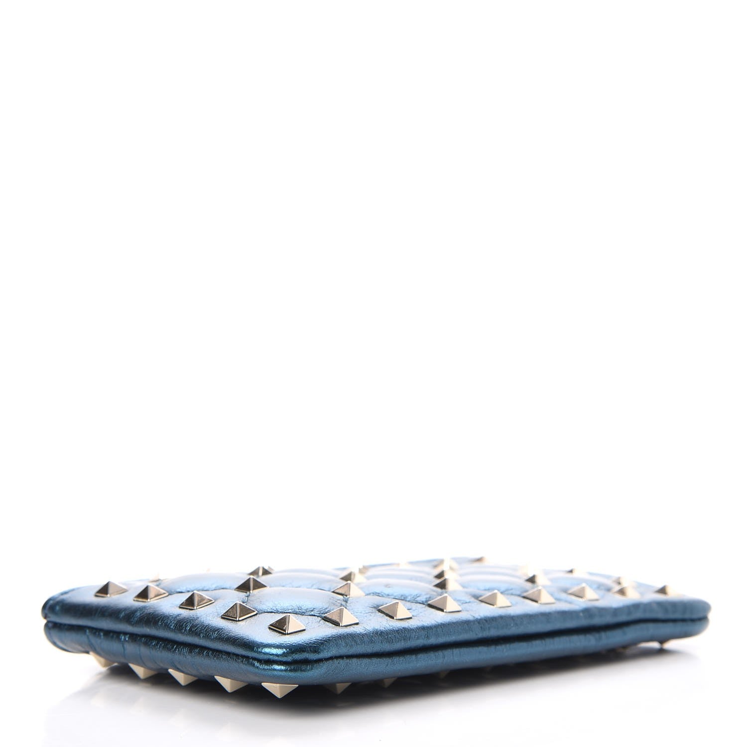 Valentino Garavani Metallic Wrinkled Lambskin Rockstud Spike Zip Coin Purse Peacock 4 of 6