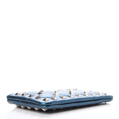 Valentino Garavani Metallic Wrinkled Lambskin Rockstud Spike Zip Coin Purse Peacock 4 of 6