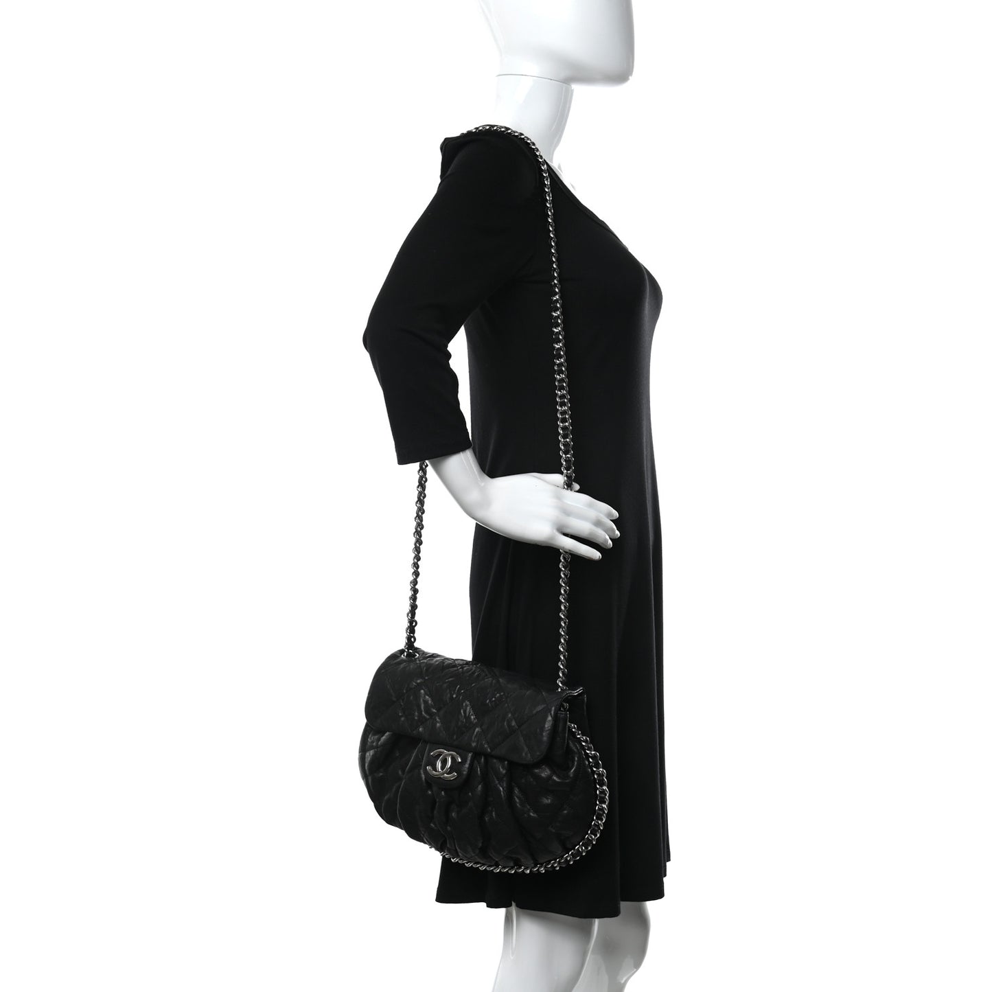Washed Lambskin Quilted Chain Around Messenger Black