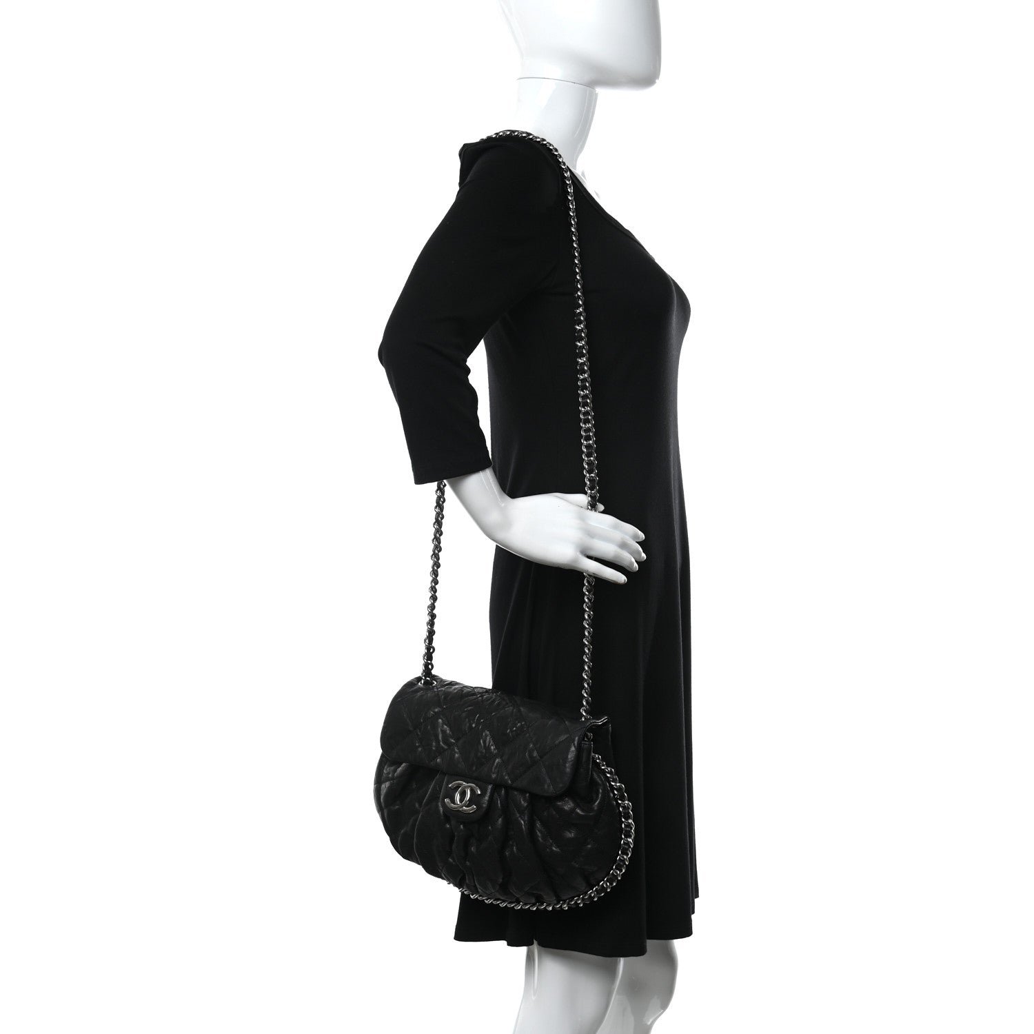 Chanel Washed Lambskin Quilted Chain Around Messenger Black 2 of 10