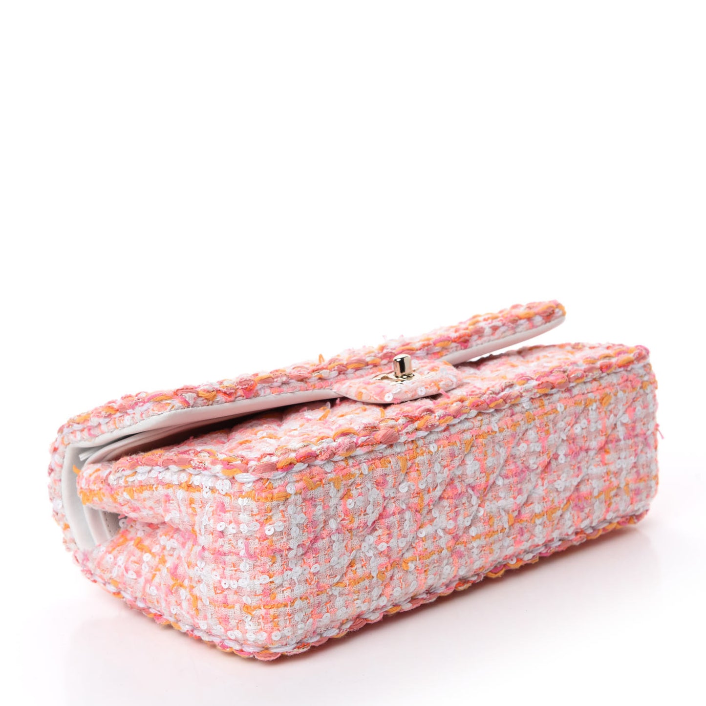 Tweed Braid Sequin Medium Double Flap White Pink Orange