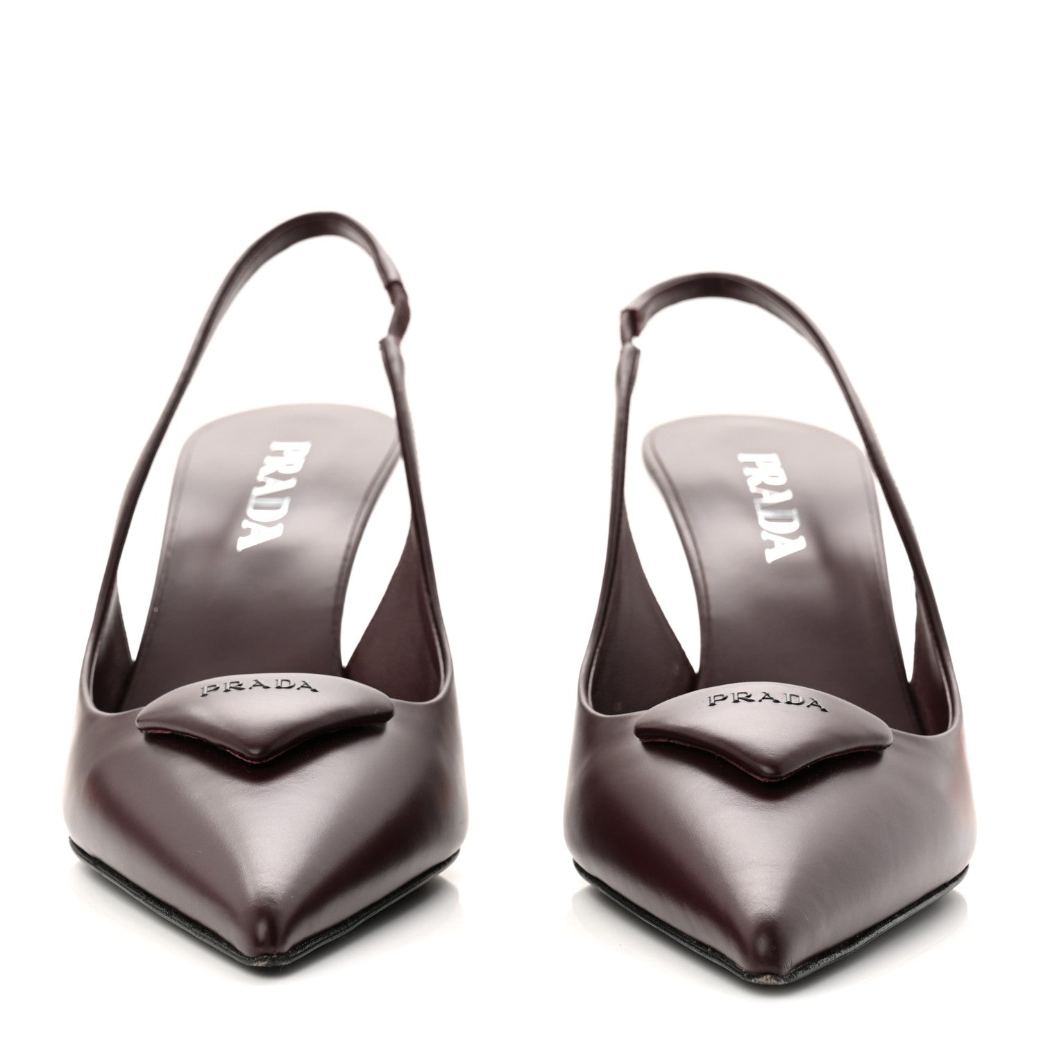 Prada Spazzolato Padded Triangle Logo Pointed Toe Slingback Pumps 38 Burgundy 2 of 9