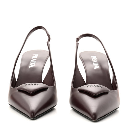 Prada Spazzolato Padded Triangle Logo Pointed Toe Slingback Pumps 38 Burgundy 2 of 9